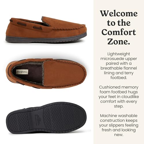 Image of Dearfoams Men's Keaton Moccasin House Shoes With Memory Foam, Indoor Slippers With Wide Widths