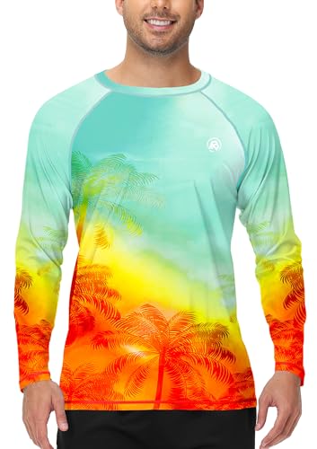 Image of AOBUTE Mens Long Sleeve Swim Shirt Quick Dry Sun Protection Rash Guard