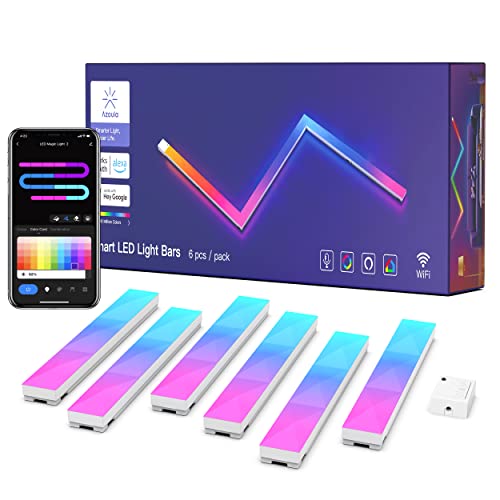 Azoula Smart LED Wall Lights RGB+IC 3D Light Bars with Music Sync Multicolor Modular Lighting, Compatible with Alexa, Google Assistant, for Home Decor, Gaming, Streaming Media, 6Pcs Azoula Smart LED Wall Lights RGB+IC 3D Light Bars with Music Sync Multicolor Modular Lighting, Compatible with Alexa, Google Assistant, for Home Decor, Gaming, Streaming Media, 6Pcs