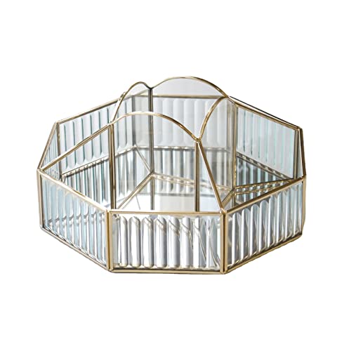 HARLIANGXY Organizador de maquillaje giratorio de 360 grados, organizador de cosméticos de cristal, almacenamiento de pinceles de maquillaje, organizador de perfume dorado Cover