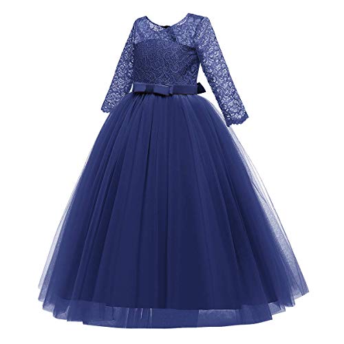 Image of Girls Flower Vintage Floral Lace 3 /4 Sleeves Floor Length Dress Wedding Party Evening Formal Pegeant Dance Gown