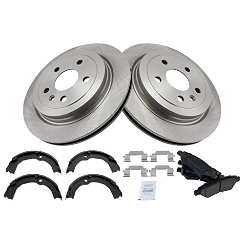 Image of TRQ Rear Brake Pad and Rotor Set Ceramic Parking Shoe Compatible with 2008-2014 Cadillac CTS