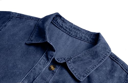 utcoco Womens Denim Dress Lapel Short Sleeve Frayed Hem Jean Dresses Oversized Button Down A Line Shirt Dress3