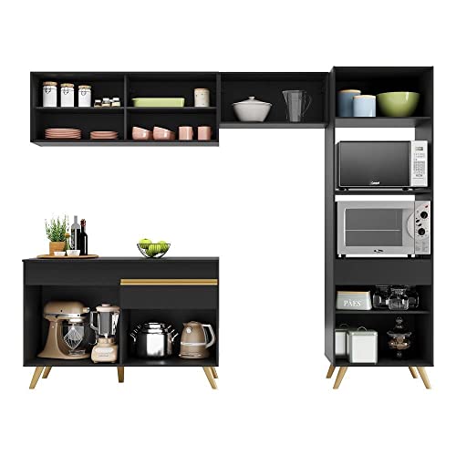 Cozinha Compacta 4 peças com Armário e Balcão Mp3692 Veneza Gb Preta
