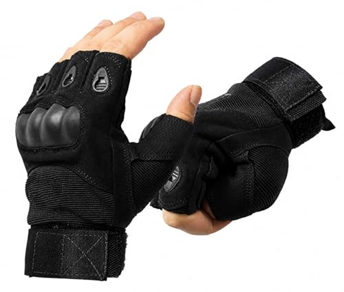 Image of MEBISO Tactical Half Finger Gloves for Men | Nylon Hard Knuckle Sports Gloves for Cycling, Hiking, Camping, Outdoor, Gym, Boxing, Motorcycle Riding, Arm Shooting (Black)