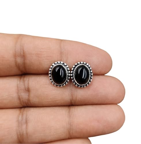 Natural Black Onyx Gemstone Stud Post Earrings 925 Sterling Silver Gemstone Earring Hypoallergenic Nickel Free Tarnish Resistant Handmade Jewelry Gift for Women Men Girls