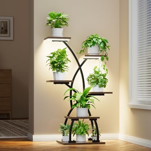 JUSTOGO Plant Stand Indoor with Grow Lights - 6 Tiered Plant Shel...