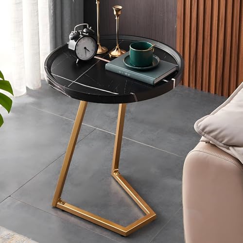 Mesa auxiliar en C negra de 50 cm con estructura de metal para sofá