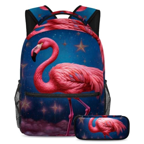 Ensemble cartable contre le mal de dos avec sac à dos ergonomique flamant rose