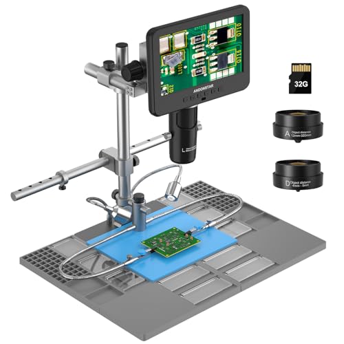 Image of Andonstar 3 Lens 2160P UHD HDMI Digital Microscope 2000X, AD246SM-Plus Professional for PCB Circuit Board Soldering Microscope Station, Soldering Helping Hands, Tool Holder, 32G Card