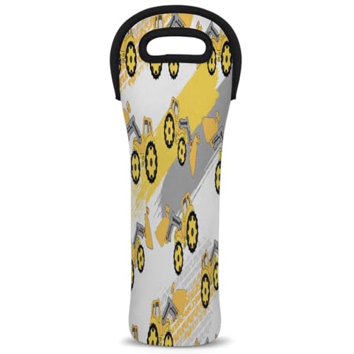 Cartoon Excavator Single Bottle Wine Bag Insulated Neoprene Wine Bottle Bag Travel Tote with Handles Wine Gifts Carrier for Wedding Picnic Parties