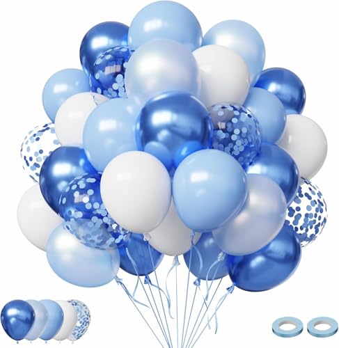 T089 Lot de 60 ballons bleus bleu clair et blanc FQZYLCH 30 cm Ballons à confettis bleus pour homme Décoration d'anniversaire de mariage
