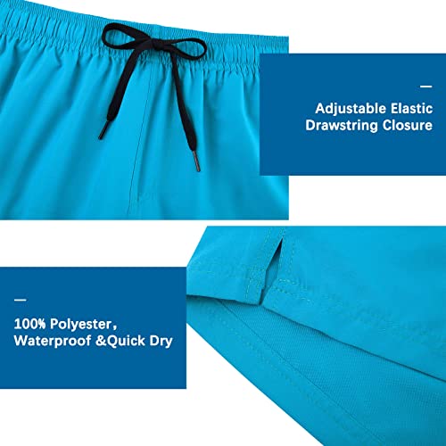 Cozople Swim Trunks Mens 5.5 Inch Inseam Bathing Suit With Compression Liner Blue Geometric Print Boxer Brief Lined Beach Swim Shorts M #TOP4