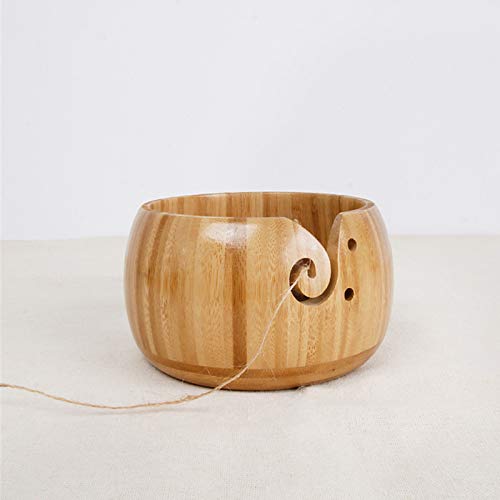 Image of Joyeee Bamboo Yarn Bowl with Removable Lid, Handmade Yarn Holder for Knitting and Crochet, Carbonized Brown Bowl Box, Smooth Surface, Easy to Carry Knitting Bowls, Crochet Holder, 5.9 *3.5 inch #6