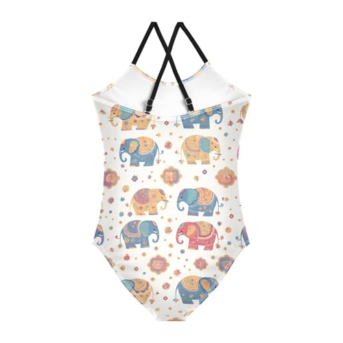 KLL Colorful Elephants Decorated Mandala Girl 1 Piece Bathing Suit Summer Swimwear with Adjustable Straps Cute2