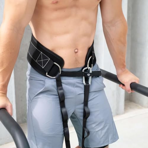Dip Gürtel für Calisthenics mit Stahlkette oder Nylonseil und 2x Karabiner, Gewichtsgürtel, Sport Geräte für Klimmzug & Dips - Dip Belt für Bodybuilding, Krafttraining, Crossfit – Bild 4