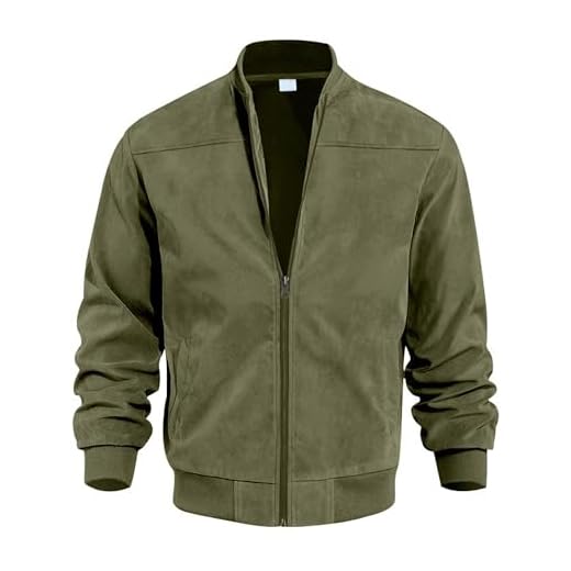 Letuwj Jaqueta bomber masculina de camurça, casual, retrô, com zíper, leve, vintage, outono com bolsos, Verde militar, G