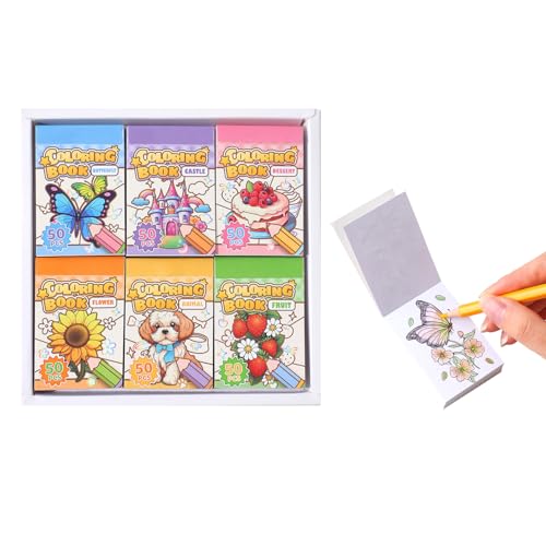 Womens Mini Coloring Book 6 Pack Small Coloring Books for Adults 2.36 x 1.57 Pocket Size Cute Coloring Stickers Books for Adult Kids to Relief Stress Pass The Time