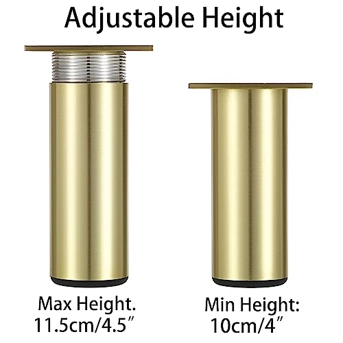 IGNPION 4Pcs 4" Adjustable Furniture Feet,Aluminum Alloy Sofa Furniture Cabinet Riser DIY Furniture Replacement Legs for TV Cabinet Ottoman Sofa Cupboard Gold - Image 4