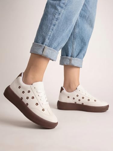 Image of TRYME Floral Platform Sneakers for Women | Lightweight Lace-Up Casual Shoes for College, Travel