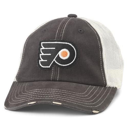 AMERICAN NEEDLE Officially Licensed NHL Hockey Orville Team Hat Distressed Dad Cap (Philadelphia Flyers (Black/Stone))