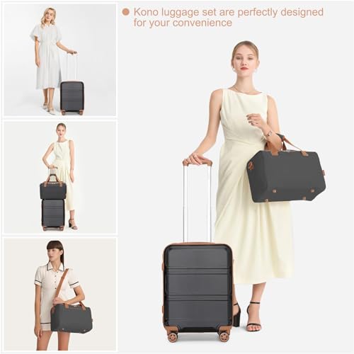 Kono Luggage Sets of 4 Piece Lightweight ABS+PC Hard Shell Cabin/Medium/Large Suitcase with TSA Combination Lock + Ryanair 40x20x25cm Cabin Bag (Black/Brown, 4 Piece Set) - Image 5