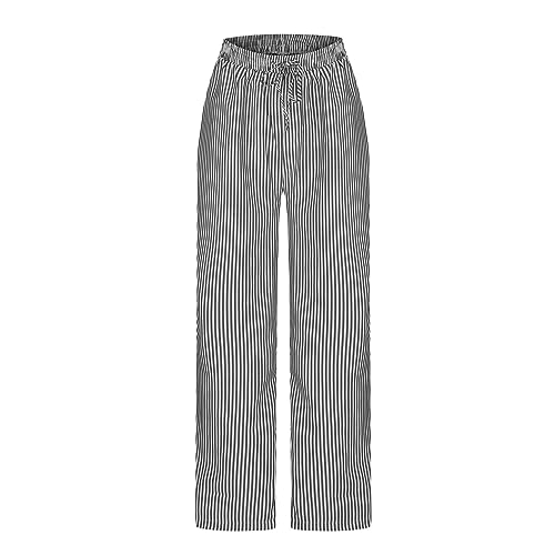 hlysgo Womens Pants Trendy Stripes Print Drawstring Waist Straight Trousers Pants Summer Loose Fit High Rise Casual Pants4