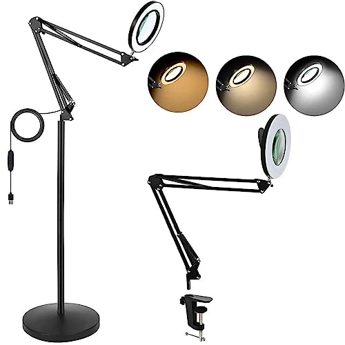 Consejos y comparativas para Comprar Lampara de 3 que Puedes comprar On-line. 34 Lupa con Luz LED, Lámpara Lupa con 8X Lupa Lluminada 3 Colors, Lampara de Pie con Rotación 360° 10 Niveles de Brillo Regulable 120 LED Clinica de Belleza Spa Lashista, Lampara...