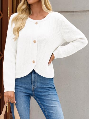 Saodimallsu Womens Cropped Cardigan Sweaters Button Up Long Sleeve Crewneck Fall Dressy Casual Knit Sweater Jackets4