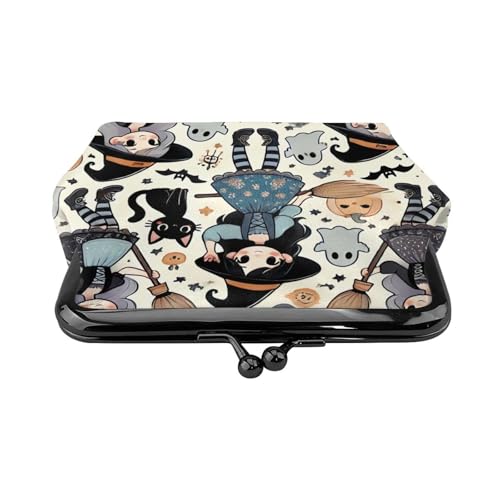 Pu Leather Buckle Coin Purse Cute-Halloween-Witches-Cats Girls Kiss-Lock Change Purse Wallets2