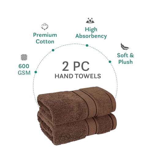 Image of Trident Towels for Hand, Indulgence Collection, 100% Cotton Towels for Men /Women, Premium Hand Towel Set, 600 GSM, 2 Pc Hand Towel, 40 cm x 60 cm - Roasted Java