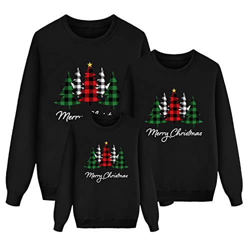 Sweatshirts de Noël en famille 2024 original, moche et amusant à col rond, pour femme, homme, parents, enfants, filles, doux et confortable, 06 noir, 3-4 ans