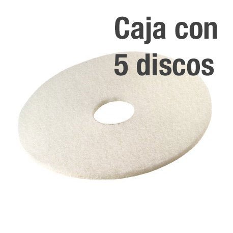 Discos en blanco de abrillantado profesional. Caja 5 uds. Son discos de limpieza especial para abrillantado de suelos en alta calidad. Uso en máquinas pulidoras