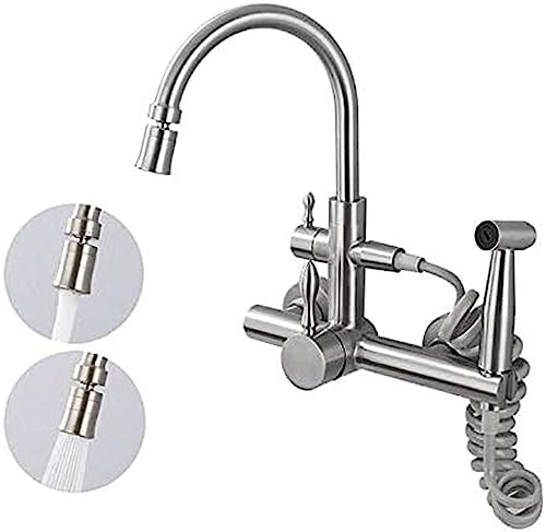 rubinetto cucina a muro Miscelatore da cucina a parete rubinetto per acqua calda e lavatrice a 360 ° con lavello multifunzione acciaio inossidabile 304 spazzolato-B