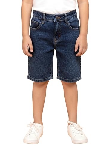 Image of KiddoPanti Boys Knee-Length Denim Shorts | Stretchable Cotton Poly Denim | Comfortable Fit with Button Elasticated Waistband & Zip Fly