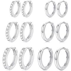 6 Pairs Silver,8mm 10mm 12mm
