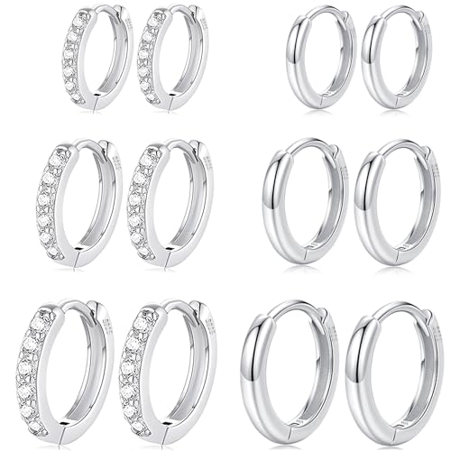 Cocadant 6 Pairs 925 Sterling Silver Small Hoop Earrings for Wome...