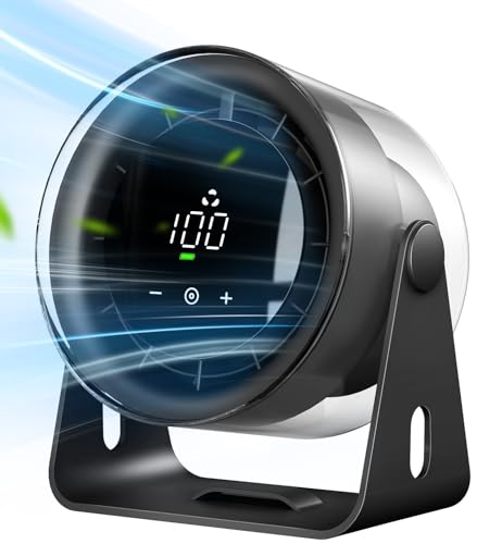 EasyAcc 6000mAh Ventilator leise, 5 m/s wiederaufladbarer Turboventilator,Luftzirkulator mit100 Stufen, 3–21std.,LED-Anzeige,leistungsstark Ventilator für Camping,Reisen und Büro - Schwarz