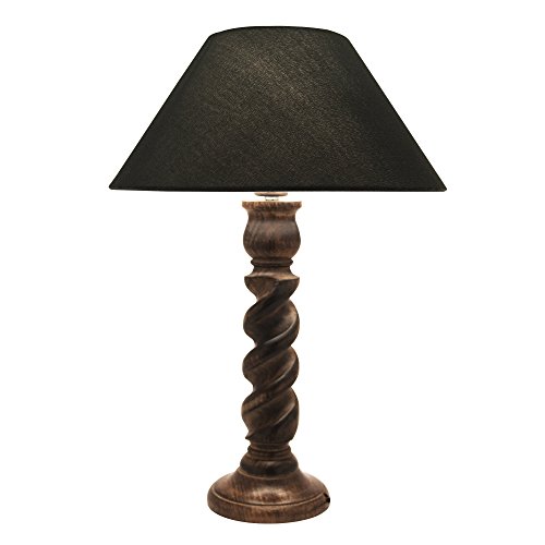 Image of Homesake Classic Twister Wooden Table Lamp with Fabric Shade | Handcrafted Bedside Lamp with E27 Holder| Bulb Included |Warm Light Night Lamp for Bedroom, Living Room, Study & Home Decor, Green