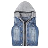 LISUEYNE Big Boys Distressed Denim Vest Ripped Hoodie Jean Outerwear Light Blue 10
