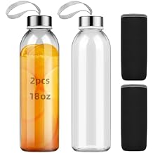 2Pcs 16 Ounce Glass Water Bottles, Reusable Water Bottles with Airtight, Stainless Steel Lids Carrying Strap And Nylon Water Bottle Protective Sleeves for Hot Or Cold Drinks 2