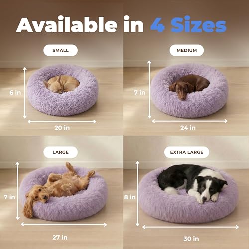 Best Pet Supplies Round Calming Dog Bed for Small, Medium & Large Dogs, Plush Donut Cuddler Pet Bed w/Raised Rim for Head, Neck Support, Anti-Slip Bottom Washable Bed - Lavender, 27 x 27 x 7.5