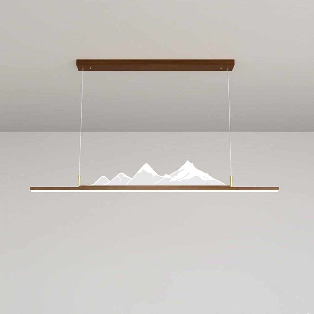Modern Long Linear Led Light Kitchen Island Dimming Long Strip Chandelier for Dining Table Wood Color Minimalism Slender Tube Hanging Lighting for,Wood Color-120Cm/Walnut Color/100Cm