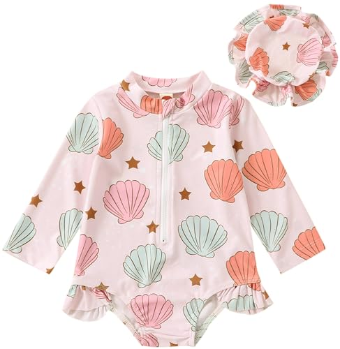 Happy Cherry - Bañador Natación Bebé Niña Traje de Baño de Una Pieza Verano Niñas para Playa Surf Infantil Ropa de Baño Mangas Largas Protección UV Swimsuit - 0-6 Meses - Rosa