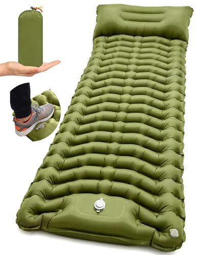 Camping Sleeping Pad, Inflatable Camping Mattress Pad with Built-in Pillow