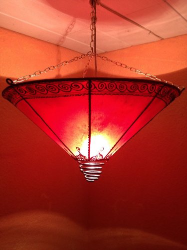 Orientalische Lampe Pendelleuchte Hängeleuchte Abla Rot 48cm Groß | Marokkanische Lederlampe Hennalampe Leuchte mit… – Bild 4
