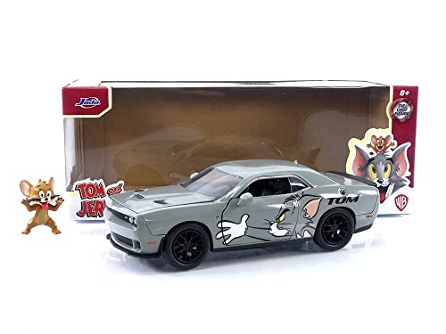 Jada Toys Tom And Jerry 1:24 2015 Dodge Challenger Hellcat Die-Cast Car W/ 2.75" Jerry Figure, Toys For Kids And Adults #TOP6