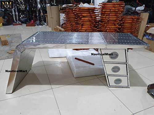 Nautical-Mart-Aviator-Wing-Desk-Aluminium-Table-Aviator-Home-Office-Furniture-60-Inches-Three-Drawer