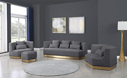 Meridian Furniture Marquis Collection Modern | Contemporary Velvet Upholstered Sofa With Stainless Steel Base In A Rich Gold Finish, 93" W X 38" D X 29" H, Grey #TOP7