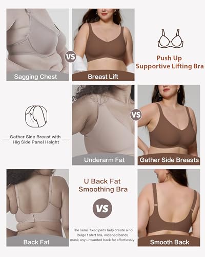 Image of HORISUN Seamless Bras Full Coverage Wireless Push Up Bra for Women No Underwire Comfort V Neck Bralettes with Support